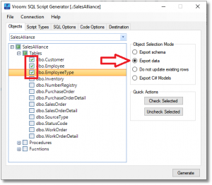 SQL Script Generator Selection Help